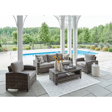 Signature Design by Ashley Oasis Court Outdoor Sofa Chair Table Set 4-Piece with Cushions and Pillows Grey
