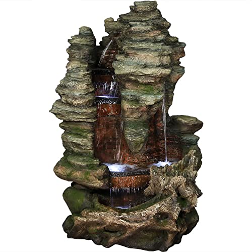 Sunnydaze Flat Rock Summit 61-Inch Outdoor Water Fountain with LED Lights