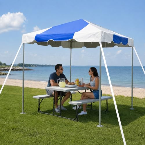 Party Tents Direct 10' x 10' Weekender Frame Canopy with Blue White Cover