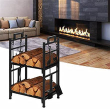 DOIBG Floor to Ceiling Black Home Firewood S Rack with Tool Rack Divider Organize and Store Firewood Artfully