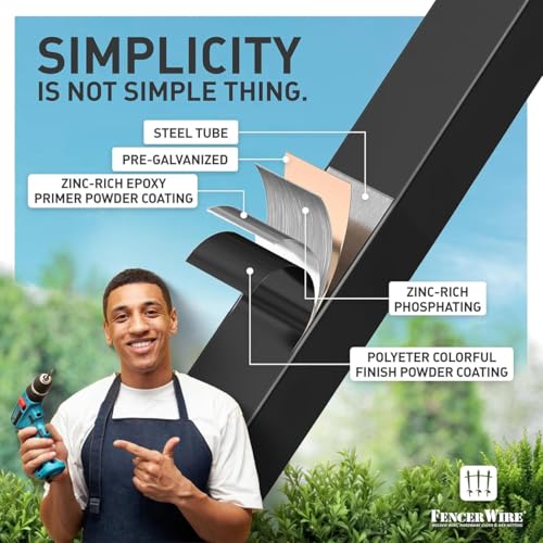 Fencer Wire Heavy Duty Flat Top Fence Barrier Panel 6FT x 6FT Black, Pack of 5