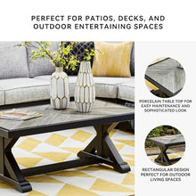 Signature Design by Ashley Beachcroft Farmhouse Weather and Rust Resistant Outdoor Coffee Table with Porcelain Tabletop, Black & Light Gray