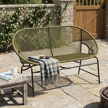 Seeheool CONDESSA Outdoor Patio Wicker Love SEAT, Green PE Rattan & Iron Frame, Set of 1