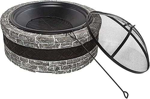 Garden Fire Pit Portable Grill Barbecue Rack Outdoor Fire Tables Outdoor Round Fire Pit,Backyard Patio Garden Stove Wood Burning BBQ Fire Pit,with Cover BBQ Cooking for Camping Backyard, Grey (Gray)