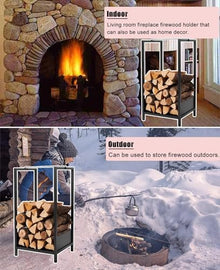 ELUKHT Log Holder 30 Inch Firewood Racks for Inside Outside, Black Rustic Fireplace Log Storage Rack Stacker Holder, Heavy Duty Metal Firewood Holder Logs Stand,