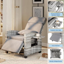 SLEKVERSA Recliner Chair with Adjustable Wicker 2 Pack,150° Lay-Flat Backrest & Footrest, Flip-Up Side Table, Removable Thick Cushion, Comfortable Chair for Patio Indoor & Outdoor, Grey