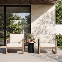 Seeheool Set of 2, Outdoor Acacia Wood Patio Club Chair, Wood Patio Furniture,Waterproof Thick Cushion Deep Seating for Porch, Garden, Backyard, Balcony, Brown Wash and Beige Cushion