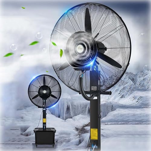 TGBHYJ Misting Fan Outdoor Commercial Oscillating Pedestal Fan With Mist For Patio Outside Restaurant Garage Gym Factory Workshop 3 Cooling Speeds - (Midnight Black)(Size:29.5in)