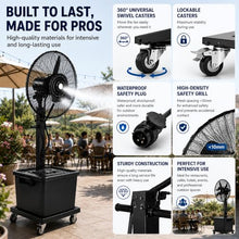 JCSRYD 11Gal/42L Pedestal Fan with Water Mist Spray, Portable Misting Fan with Automatic Refill, 3-Speed Oscillating Cooling Fans for Patio, Restaurant, Outdoor Use