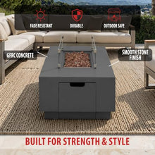AMS 66" Rectangular Propane Fire Pit for Outdoor Patio (Dark Gray, Bundle)