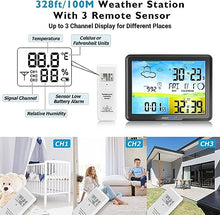 SHANBOYU Multifunction Weather Station, Weather Station Digital Forecast Hygrometer Humidity Temperature with 3 Wireless Sensors Indoor Outdoor Monitor 7.5"