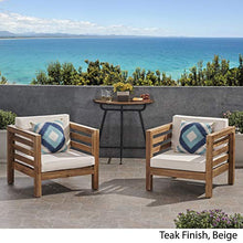 GDFStudio Louise Outdoor Acacia Wood Club Chairs with Cushions Set of 2 Teak Finish Beige