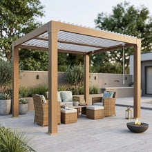 GAOMON10x10 ft Aluminum Louvered Pergola, Freestanding Heavy Duty Hardtop Gazebo with Adjustable Sun Shade Roof & Hidden Drainage, All-Weather Wood Grain Patio Cover for Deck, Backyard & Hot Tub