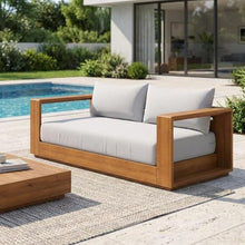 Outdoor Escape Gray Acacia Wood Outdoor Loveseat for Patio, Outdoor Sofas, Loveseats, Weather-Resistant, Comfortable Seating for Garden, Backyard