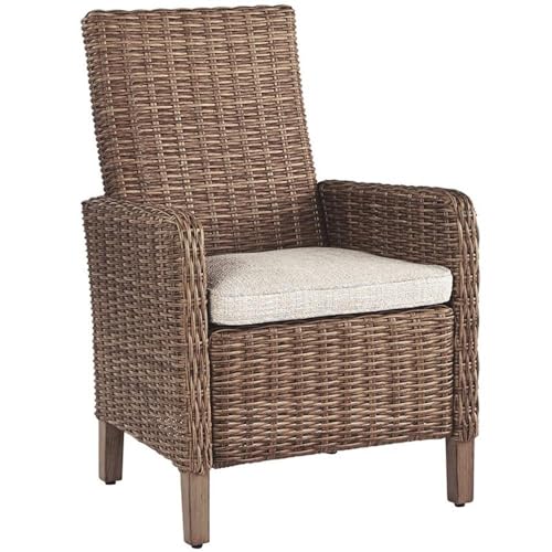 Signature Design by Ashley Beachcroft Wicker Arm Chair with Cushion, 2 Count Natural