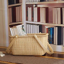 ZYBB Outdoor Rattan Picnic Basket Easter Basket with Handles Solid Wood Handwoven Grocery Basket 33X23x17cm
