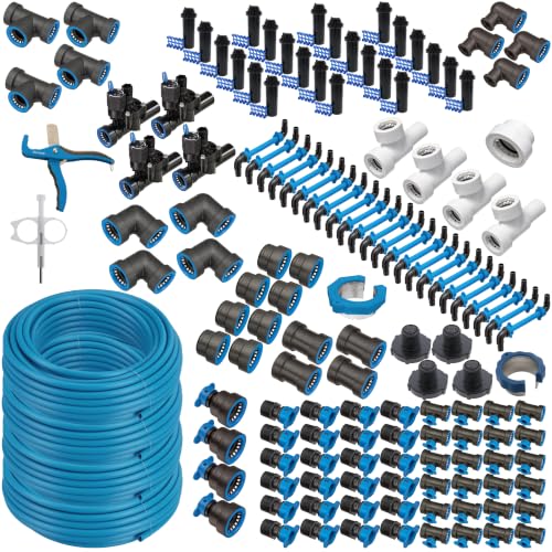 Blu-Lock 1" In-Ground Sprinkler System Kit with Push-Fit Fittings, Electric Valves, Rotor Sprinklers, DIY Install, Zones: 4
