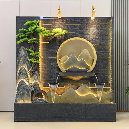 6.7 Ft Grand Modular Outdoor Fountain with LED Lights | Multiple Styles | Durable Cement Construction | Customizable Combinations with Simulated Bonsai Trees (C)(B)