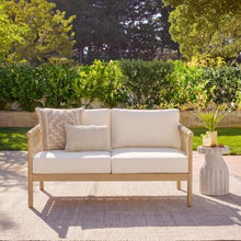 Seeheool Light Teak Acacia Wood Beige Rope, Oversized Outdoor Lounge Loveseat for Patio, Backyard with Cream Cushions