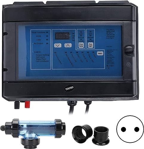 SciAza Salt Water Pool Chlorinator System with Salinity Display, 10/15/30/50/50 G/H Saltwater Pool System, Chlorine Electrolyzer for Swimming Pools, Salt Chlorine Machine,15g/h
