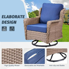 Hassyee 3 Pieces Wicker Bistro Set with Swivel Rocker Chairs and Square Coffee Table for Poolside, Balcony, Outdoor Patio Furniture Set with Washable Cushions and Glass Tabletop for Garden