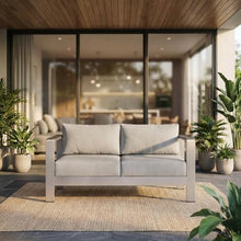 Outdoor Escape Gray Fabric, Aluminum Outdoor Patio Loveseat for Comfortable Seating, Durable Frame, Comfortable Cushions, Sturdy Design