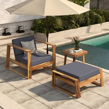 Finca ancha Patio Furniture Set with Small Outdoor Table, Versatile Patio Bar Set w/Sillas para Balcon, Durable Acacia Wood Frame, Sillas para Patio Exterior for Garden or Poolside (Natural+Grey)