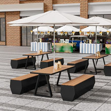 MJJRWF Outdoor Table and Chair Set with Sun Umbrella, WPC Table with 2 Benches for Coffee Shop/Restaurant/Backyard – Family Dining Patio Furniture(Black,120x70x75cm)