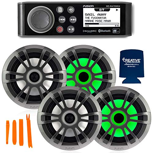 Fusion Entertainment MS-RA70NSX Marine Receiver with 2 Pairs of EL-FL651SPG 6.5" Gray Sport Grills