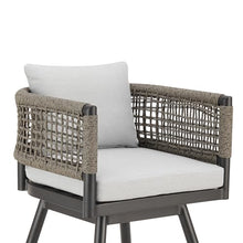 Armen Living Alegria Outdoor Patio Swivel Bar Stool in Aluminum with Gray Rope and Light Gray Cushions
