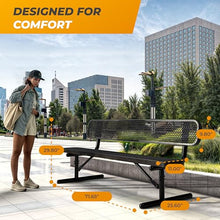 OUTTANS Heavy-Duty Outdoor Metal Bench (6 Ft - Portable with Back, Black)