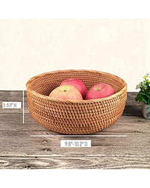 Hadewoven Round Rattan Fruit Basket Wicker Food Tray Weaving Storage Holder Dinning Room Bowl (Large 10.2 Inch) Picnic Basket