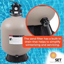 SUNSOLAR Swimming Pool Sand Filter — Corrosion-Proof Pool Cleaning Equipment — Water Filter for Pool to Remove Debris — 24-Inch Diameter Tank with 300 lbs Sand Capacity