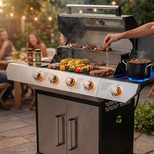 SKOK Led 4-Burner Gas BBQ Grill with Side Burner Led Knob, Barbecue Grill with Porcelain-Enameled Cast Iron Grates, 60,000 BTU Stainless Steel Propane Grill 629 Sq. In. Grilling Area