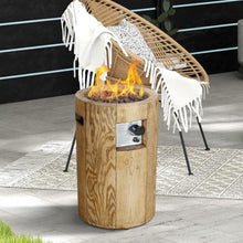 Afterglow 16" Round Propane Fire Pit Smokeless Propane Fire Column Terrafab 40,000 Btu with Lava Rocks & Weather Resistant Cover for Outdoor Patio Garden Backyard Decking Decor, Brown Wood Grain