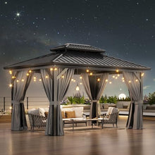 Aoxun 10Ft x 14Ft Hardtop Gazebo Aluminum Outdoor Pavilion with Netting and Curtains Gray