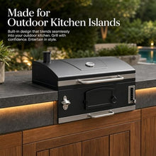 30in Built in Charcoal Grill for Outdoor Kitchen Island, Heavy Duty Large Barbecue Grills with Liftable Tray, Insulated Hood & Temp Gauge Drop-in BBQ Barrel Grill for Family Parties Patio Cooking