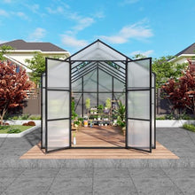 YOPTO 8x12T Greenhouse,Outdoor Polycarbonate Greenhouse with Roof Vent & Drainage System,Heavy Duty Aluminum Walk-in Green Houses for Outside Garden Backyard,Easy Assembly,Black