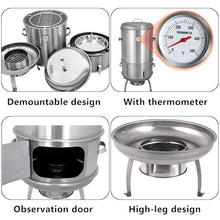 Smokers Barrel Bbq Grill Charcoal Stainless Steel Material Large Capacity 360° Circumferential Hanging Oven with Thermometer and Middle Door Outdoor Barbecue Grill