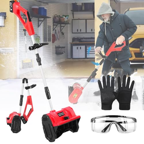 Cordless Snow Shovel, Battery Powered Folding Snow Blower, 3000mah Lithium-Ion Battery Pack and Quick Charger Included for Snow Removal,Red-2Batteries