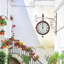Wall Clock Art Clock Retro Wrought Iron Wall Clock, Outdoor Garden Double-Sided Wall Clock with Metal Bracket, Easy to Read Roman Numerals, Indoor Living Room Courtyard Wall Decor Clock