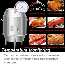 BEILOCKERY Commercial Stainless Steel Charcoal Roast Duck Oven with Temperature Display, 31.5x31.5x53 Inch BBQ Roaster with 15 Hooks & 20 Tail Pins, Multifunctional Grill