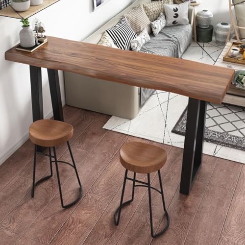JYPIINFS Industrial Solid Wood Bar Table - Rectangle Dining Coffee with Metal Base Narrow Balcony Railing Irregular Edges(120 * 40 * 105cm/47.2 * 15.7 * 41.3in)