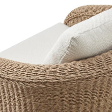 Armen Living Pavilion Natural Rattan and Metal Outdoor Lounge Chair with Boucle White Cushions