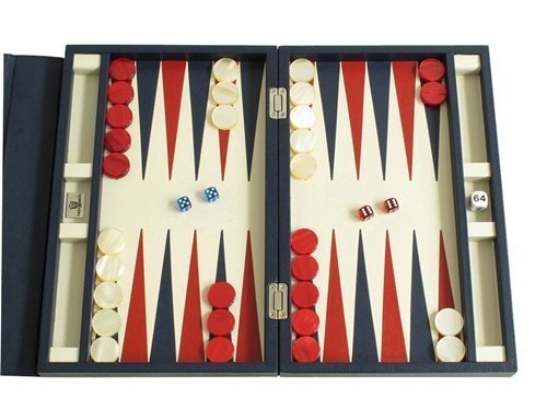 Zaza & Sacci Luxury Leather Backgammon Set 15" Travel Attache Case Blue