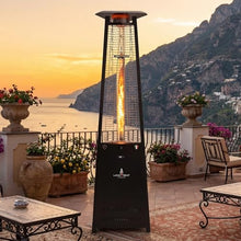 LAVA HEAT ITALIA Lava Lite 92-Inch Patio Heater, Liquid Propane Flame Tower in Hammered Black, 56,000 BTU Italian-Designed Triangle Chassis Outdoor Heater with Borosilicate Glass Column