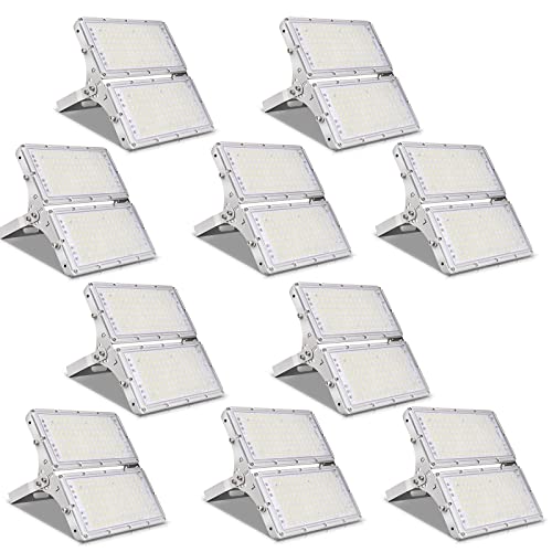 Viugreum 200W LED Flood Light, 16000LM 6000K Daylight White, Slim Outdoor Floodlight, IP66 Waterproof Security Lights, Landscape Wall Lights for Garage, Garden, Lawn, Yard, Playground（10 pcs）