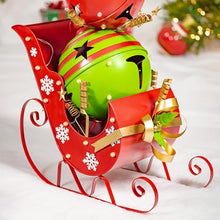 Zaer Ltd. Christmas Sleigh with Giant Jingle Bells, Light-Up Metal Decor, Battery Operated, Red and Green (Large - 59" Tall)