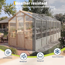 FinerFurnis Heavy Duty Wooden Greenhouse Kit for Outdoor – Large Walk-In Greenhouse with Polycarbonate Panels, Ventilated Window, Lockable Door – Ideal for Garden, Backyard, Patio, Lawn – Size: 8x14ft