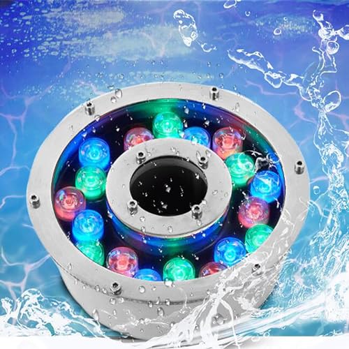 PROHEL Recessed Underwater Light - Ring Fountain Light, 12/24V Low Voltage LED Swimming Pool Light, IP68 Waterproof Middle Hole Landscape Light, for Fountain Pool, Underwater, Pond(Red,24V-12W)